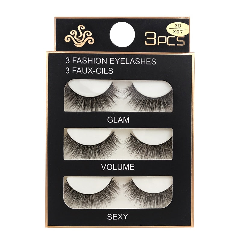 3 Pairs Natural False eyelashes-3D Mink Eyelash Extension