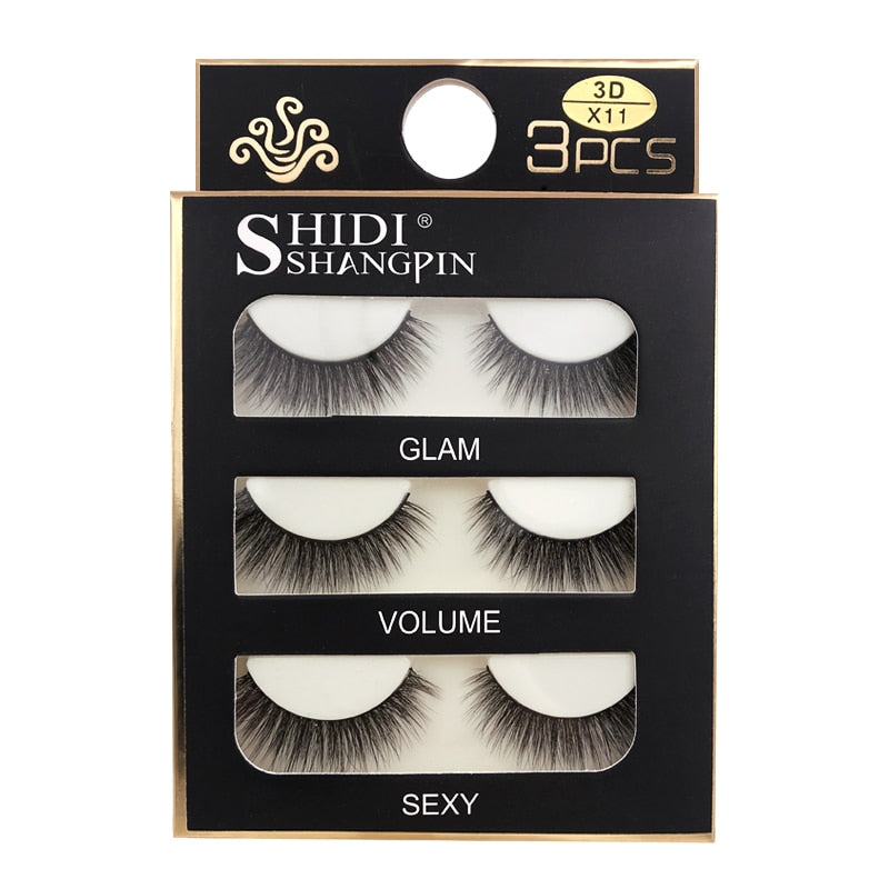 3 Pairs Natural False eyelashes-3D Mink Eyelash Extension