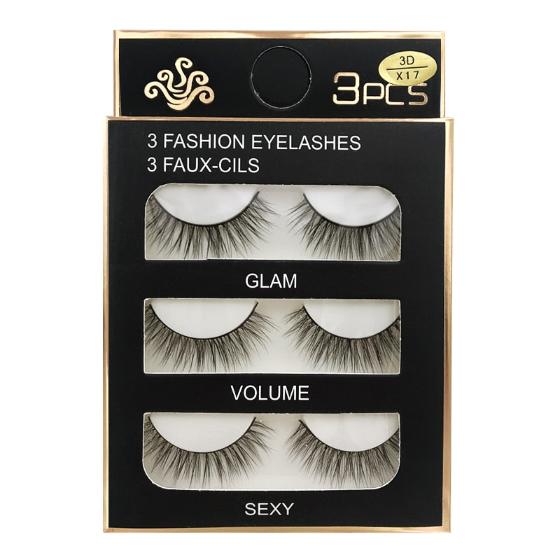 3 Pairs Natural False eyelashes-3D Mink Eyelash Extension