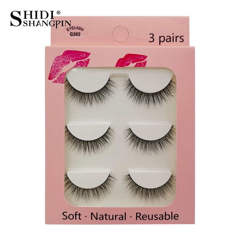 3 Pairs Natural False eyelashes-3D Mink Eyelash Extension