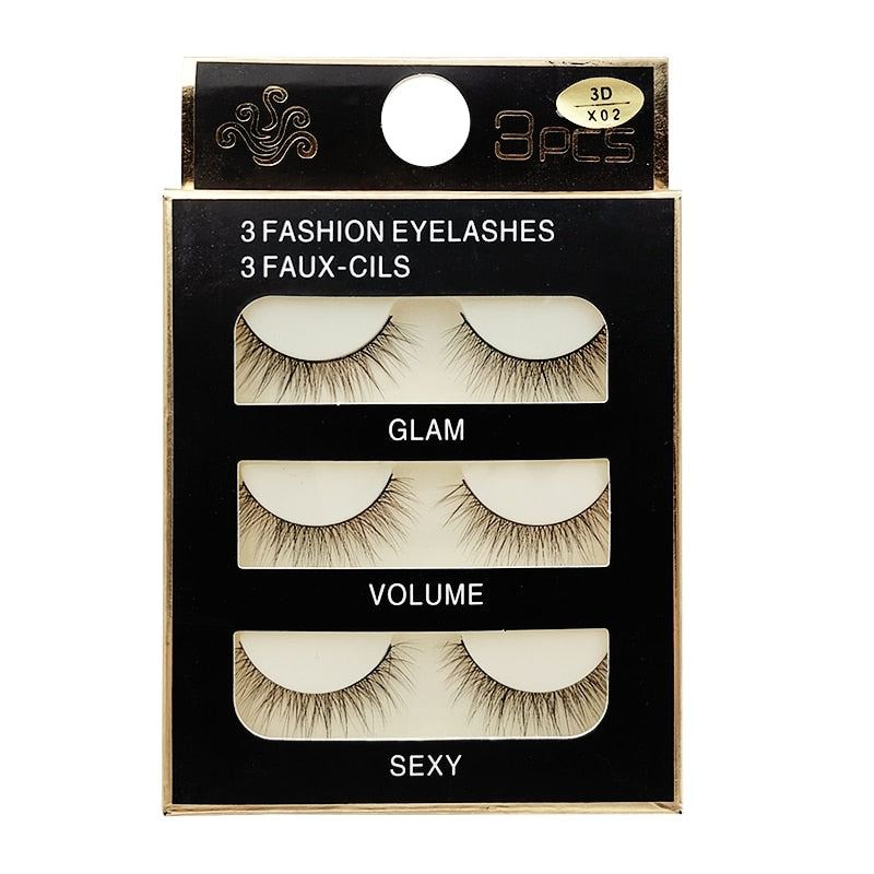 3 Pairs Natural False eyelashes-3D Mink Eyelash Extension