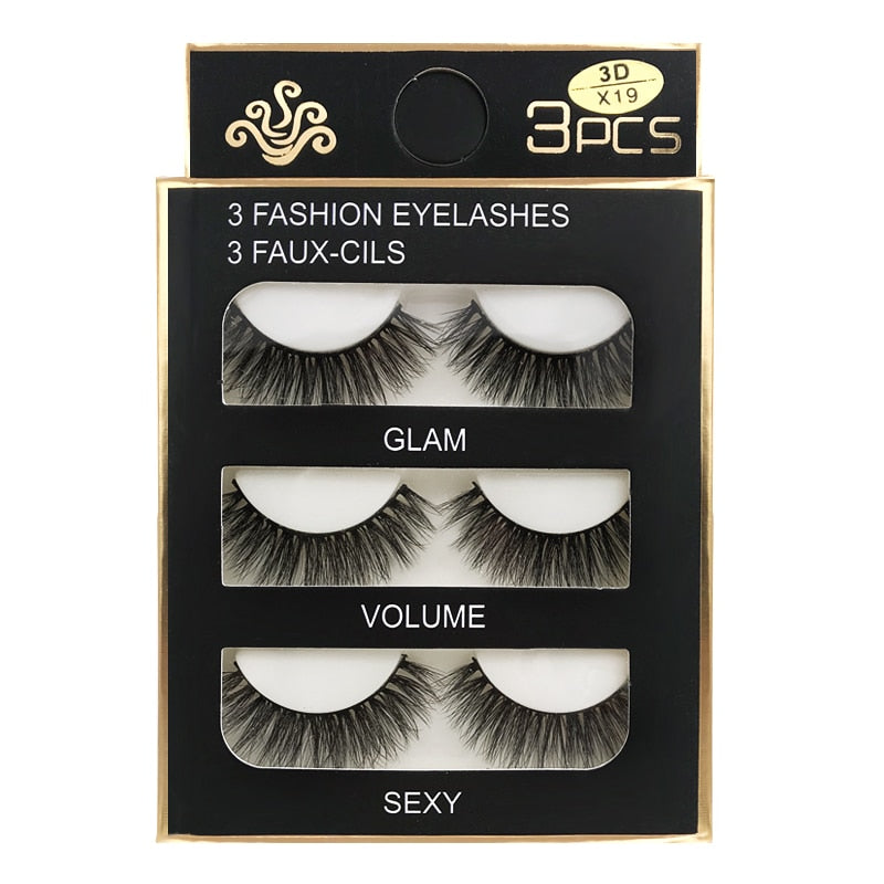 3 Pairs Natural False eyelashes-3D Mink Eyelash Extension