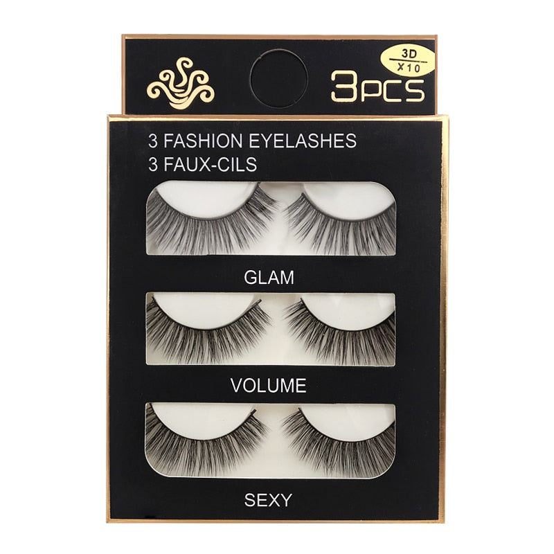 3 Pairs Natural False eyelashes-3D Mink Eyelash Extension